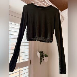 Aerie Dark Green Long Sleeve Crop Top